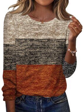 Women Fall Long Sleeve Crew Neck Tops Casual Blouses Pullover Shirts